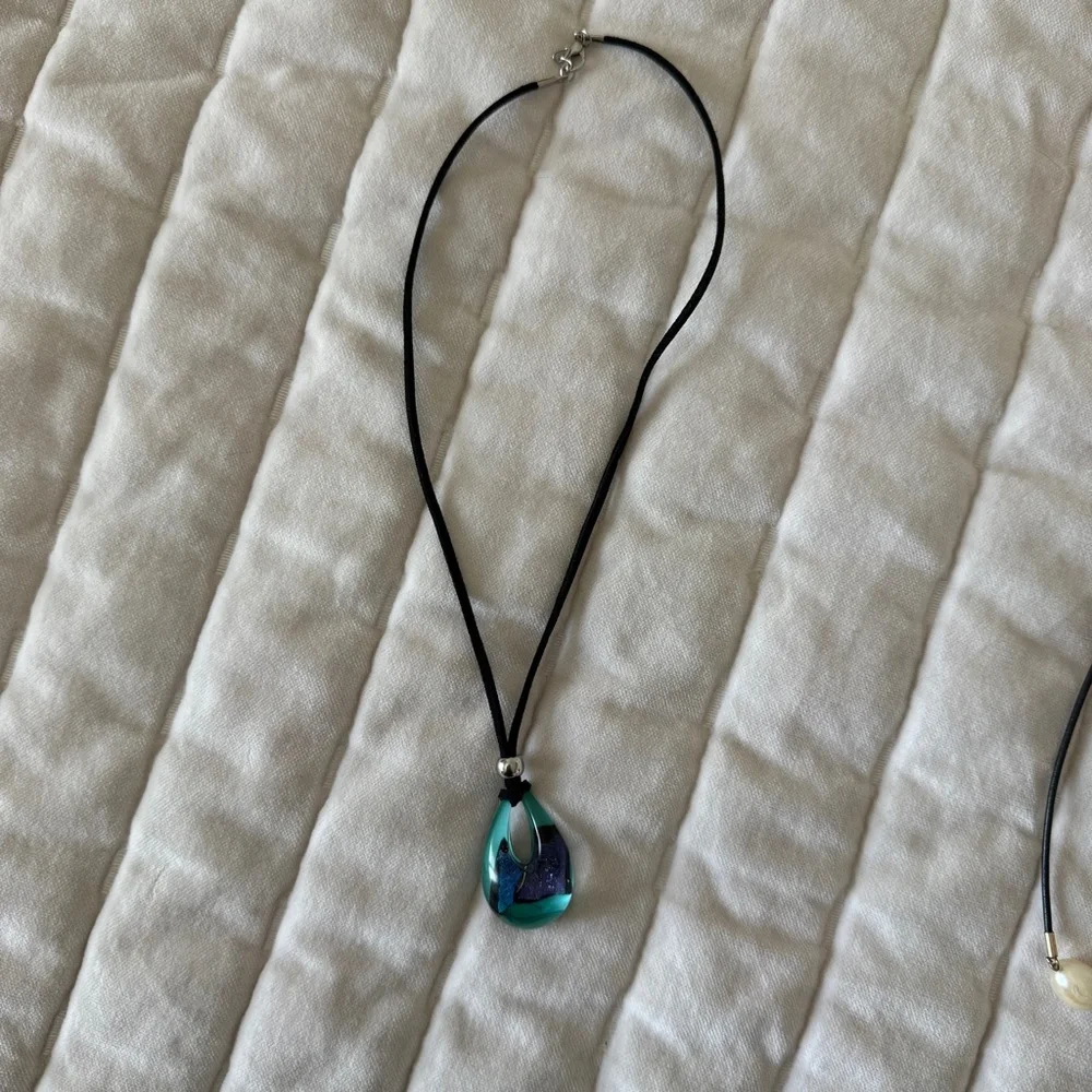 Bundle of 3 necklaces choker golden black murano glass pendant amethyst pearl